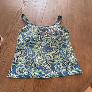 Lands' End Blue and Green Patterned Tankini Top